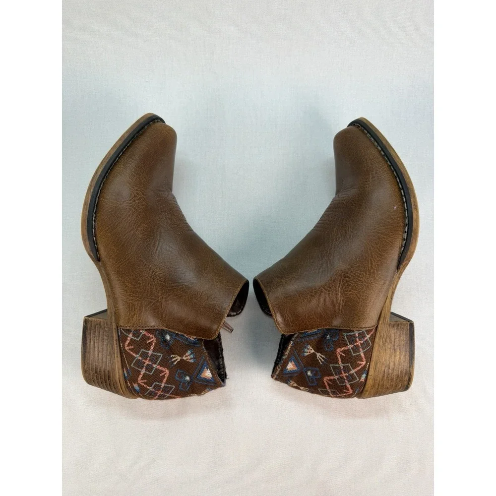 Roper Sedona Ankle‎ Boots Womens 7.5 Brown Faux Leather Aztec Print Western Boho
